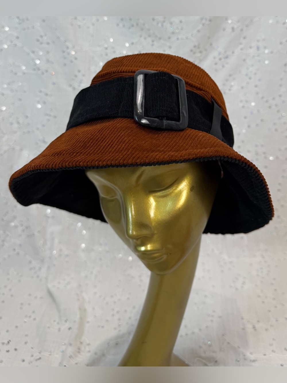 Madcap Rust Corduroy Bucket Hat Black Trim Wide Brim Hat